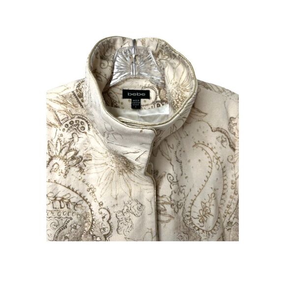 BEBE Wool Blend Peacoat Cream Gold Mock Neck Collar Button Jacket Womens L - Picture 4 of 6